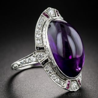 Art Deco Amethyst Cabochon Dinner Ring  