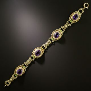 Art Deco Amethyst, Enamel and Pearl Filigree Bracelet - 3