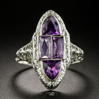 Art Deco Amethyst Filigree Dinner Ring - 3