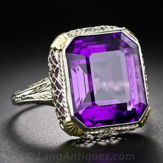 Art Deco Amethyst Filigree Ring