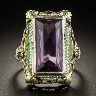 Art Deco Amethyst, Seed Pearl Enamel Ring by Goodman & Co. - 2