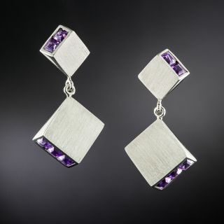 Art Deco Amethyst Wedges Drop Earrings - 1