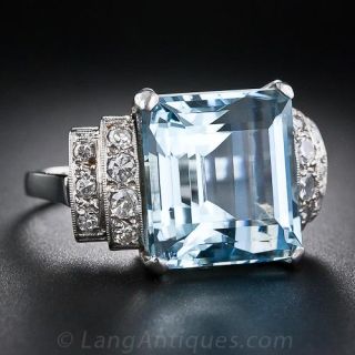 Art Deco Aqua and Diamond Ring