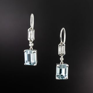 Art Deco Aquamarine and Diamond Drop Earrings - 3