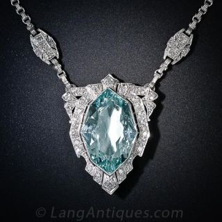 Art  Deco Aquamarine and Diamond Necklace