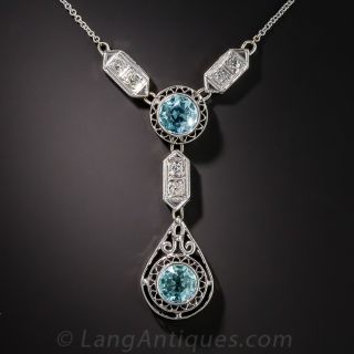 Art Deco Aquamarine and Diamond Necklace