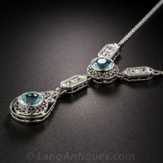 Art Deco Aquamarine and Diamond Necklace
