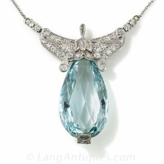 Art Deco Aquamarine and Diamond Necklace