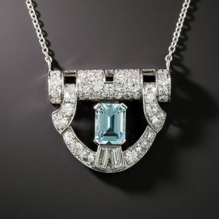 Art Deco Aquamarine And Diamond Necklace - 2