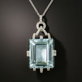 Art Deco Aquamarine and Diamond Pendant - 2