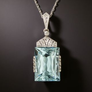 Art Deco Aquamarine and Diamond Pendant, Austrian - 2