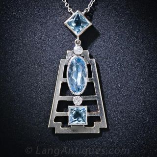 Art Deco Aquamarine and Diamond Pendant