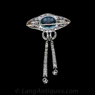 Art Deco Aquamarine and Diamond Pin