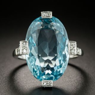 Art Deco Aquamarine and Diamond Ring - 2