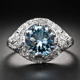 Art Deco Aquamarine and Diamond Ring - 8
