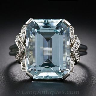 Art Deco Aquamarine and Diamond Ring