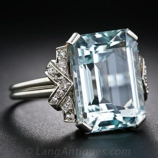Art Deco Aquamarine and Diamond Ring