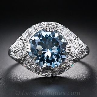 Art Deco Aquamarine and Diamond Ring - 2