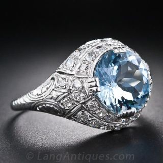 Art Deco Aquamarine and Diamond Ring