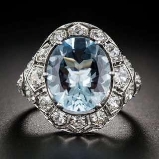 Art Deco Aquamarine and Diamond Ring - 1