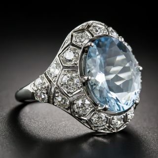 Art Deco Aquamarine and Diamond Ring