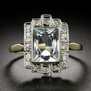 Art Deco Aquamarine and Diamond Ring