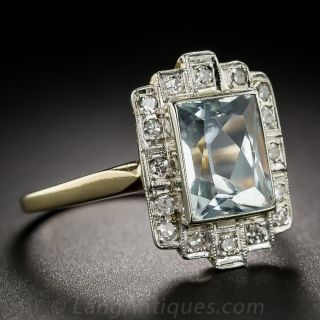 Art Deco Aquamarine and Diamond Ring