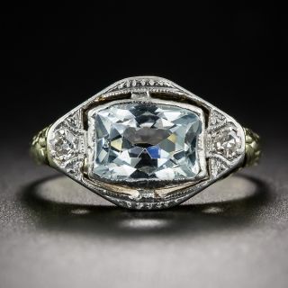 Art Deco Aquamarine and Diamond Ring
