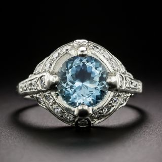 Art Deco Aquamarine And Diamond Ring - 3
