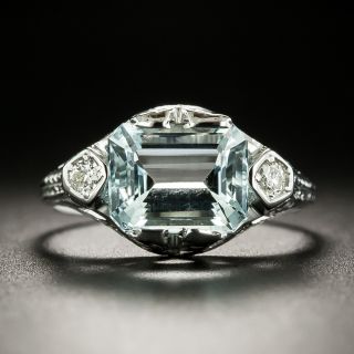 Art Deco Aquamarine and Diamond Ring - 2