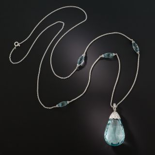Art Deco Aquamarine Briolette Sautoir Necklace 
