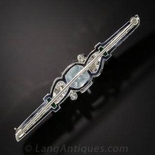 Art Deco Aquamarine, Diamond and Emerald Bar Pin