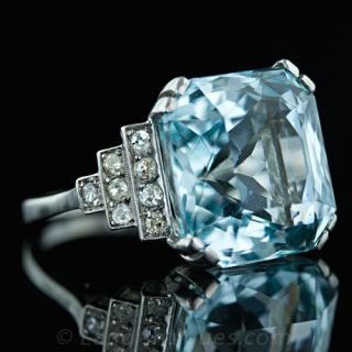 Art Deco Aquamarine & Diamond Ring C.1930's