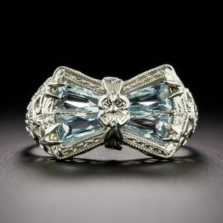 Art Deco Aquamarine Filigree Bow Ring - 2