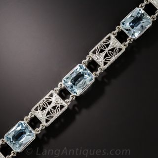 Art Deco Aquamarine Filigree Bracelet
