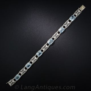 Art Deco Aquamarine Filigree Bracelet