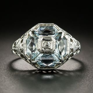 Art Deco Aquamarine Filigree Ring - 2