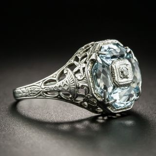 Art Deco Aquamarine Filigree Ring