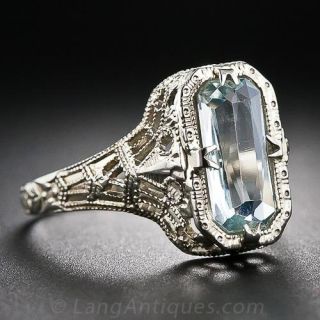Art Deco Aquamarine Filigree Ring