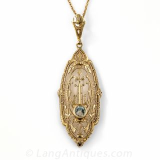Art Deco Aquamarine Pendant Necklace