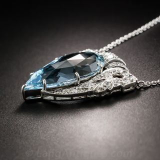 Art Deco Aquamarine, Platinum and Diamond Pendant Necklace