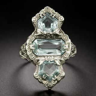 Art Deco Aquamarine Three-Stone Dinner Ring - 2