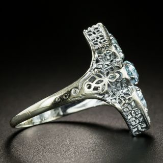 Art Deco Aquamarine Three-Stone Filigree Ring