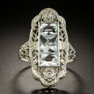 Art Deco Aquamarine Trio Filigree Ring by Shiman - 2