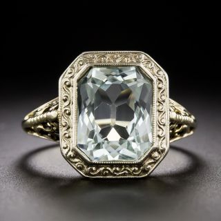 Art Deco Aquamarine Two-Tone Filigree Ring - 2