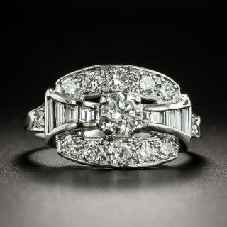 Art Deco Baguette and Round Diamond Bow Ring - 1