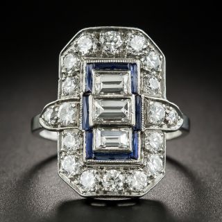 Art Deco Baguette Diamond and Sapphire* Dinner Ring - 1