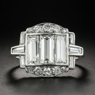 Art Deco Baguette and Round Diamond Ring - 1