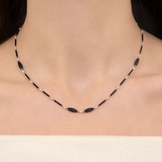 Art Deco Black Enamel and Seed Pearl Chain