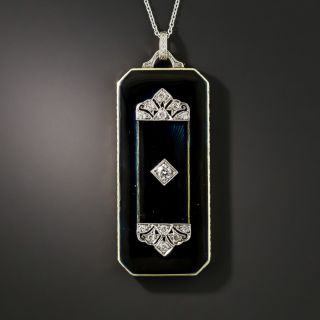Art Deco Black Enamel Diamond Pendant Locket  - 2